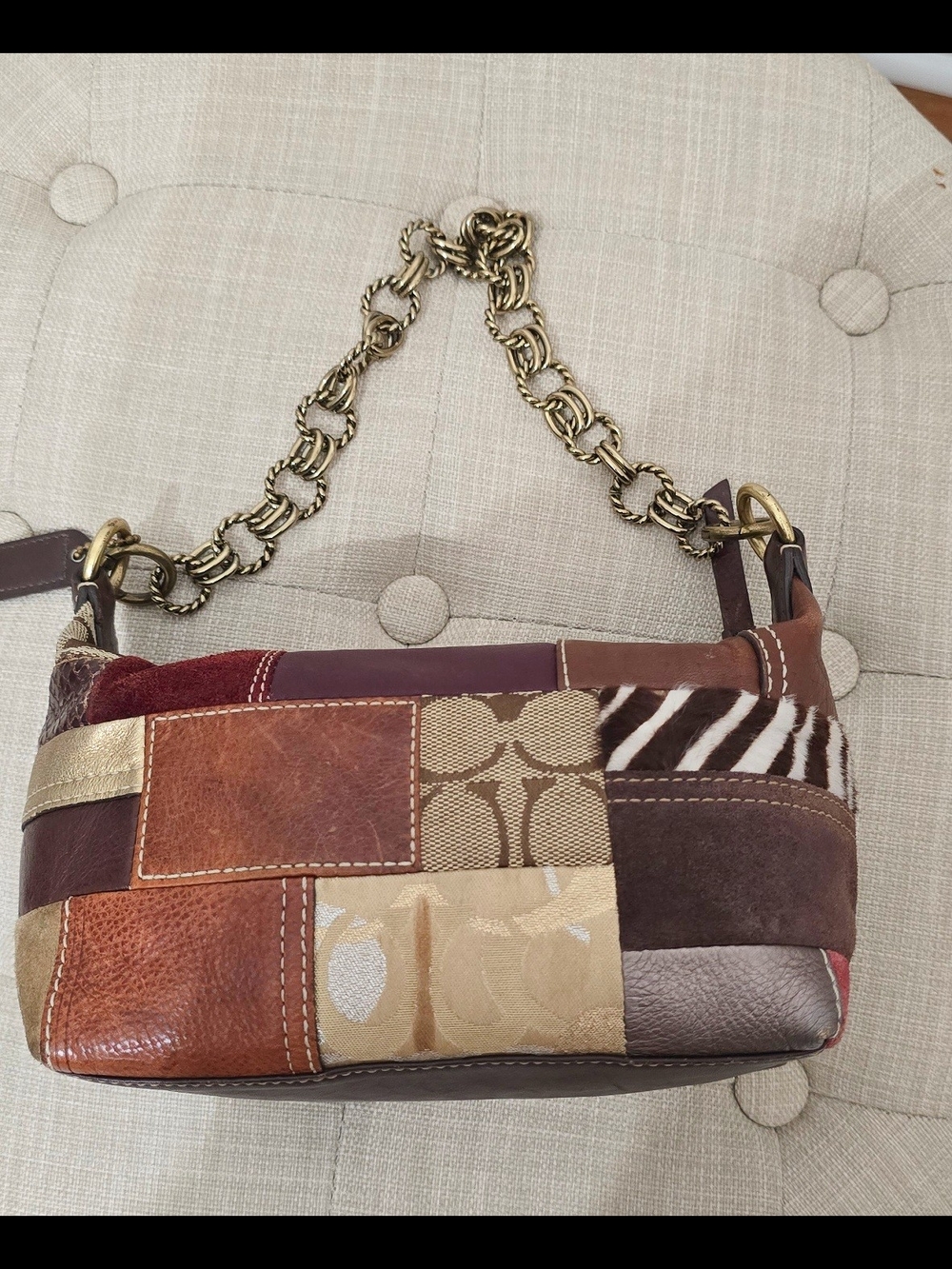 Coach Patchwork Shoulder Bag in Multi Burgundy and Brown - Picture 9 of 13